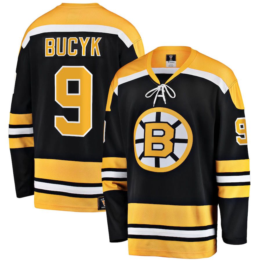 Men Boston Bruins #9 John Bucyk Fanatics Branded Black Premier Breakaway Retired Player NHL Jersey